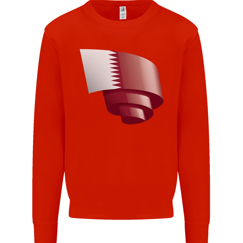 Curled Qatar Flag Qatari Day Football Mens Sweatshirt Jumper Bright Red