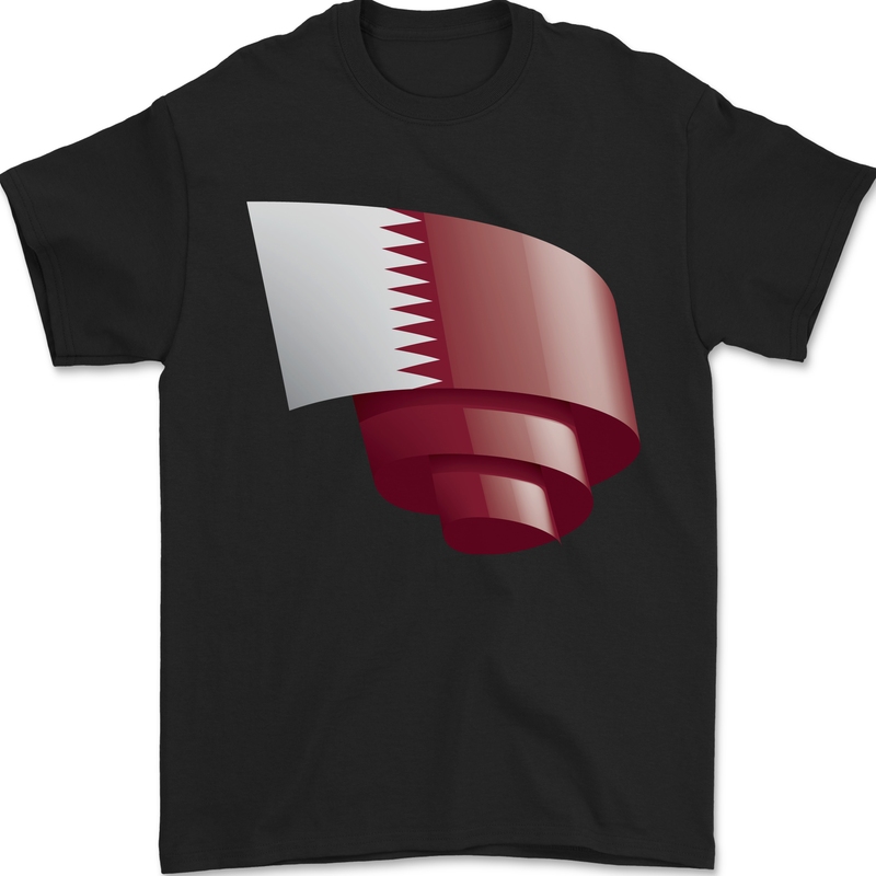 Curled Qatar Flag Qatari Day Football Mens T-Shirt 100% Cotton Black