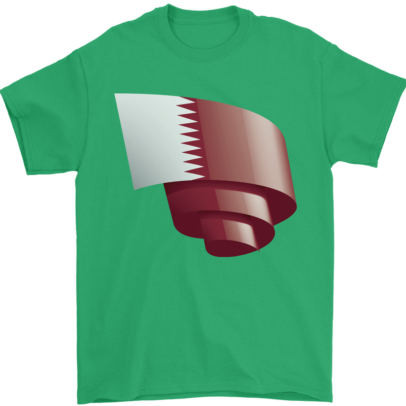 Curled Qatar Flag Qatari Day Football Mens T-Shirt 100% Cotton Irish Green