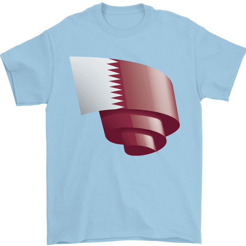 Curled Qatar Flag Qatari Day Football Mens T-Shirt 100% Cotton Light Blue