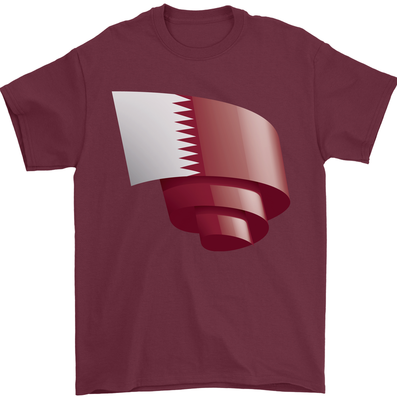 Curled Qatar Flag Qatari Day Football Mens T-Shirt 100% Cotton Maroon