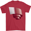 Curled Qatar Flag Qatari Day Football Mens T-Shirt 100% Cotton Red