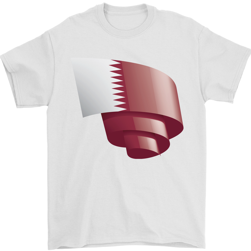 Curled Qatar Flag Qatari Day Football Mens T-Shirt 100% Cotton White