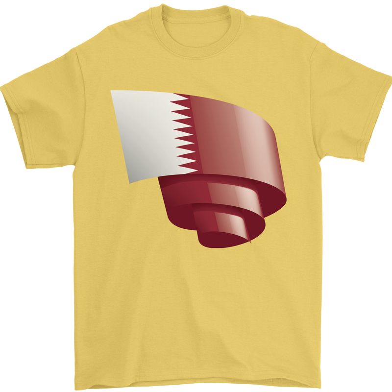 Curled Qatar Flag Qatari Day Football Mens T-Shirt 100% Cotton Yellow
