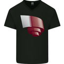 Curled Qatar Flag Qatari Day Football Mens V-Neck Cotton T-Shirt Black