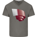 Curled Qatar Flag Qatari Day Football Mens V-Neck Cotton T-Shirt Charcoal