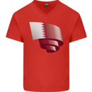 Curled Qatar Flag Qatari Day Football Mens V-Neck Cotton T-Shirt Red