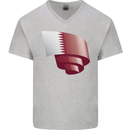 Curled Qatar Flag Qatari Day Football Mens V-Neck Cotton T-Shirt Sports Grey