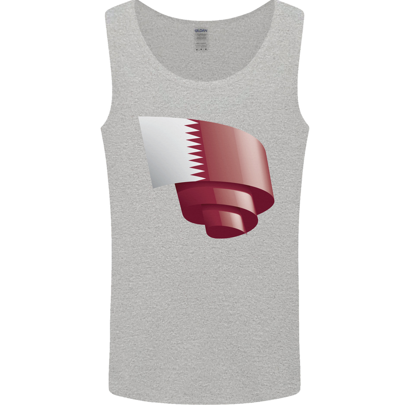 Curled Qatar Flag Qatari Day Football Mens Vest Tank Top Sports Grey