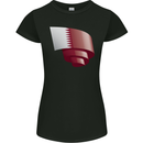 Curled Qatar Flag Qatari Day Football Womens Petite Cut T-Shirt Black