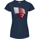 Curled Qatar Flag Qatari Day Football Womens Petite Cut T-Shirt Navy Blue