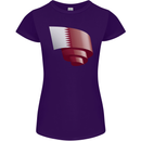 Curled Qatar Flag Qatari Day Football Womens Petite Cut T-Shirt Purple