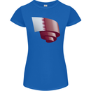 Curled Qatar Flag Qatari Day Football Womens Petite Cut T-Shirt Royal Blue