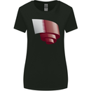 Curled Qatar Flag Qatari Day Football Womens Wider Cut T-Shirt Black