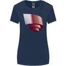 Curled Qatar Flag Qatari Day Football Womens Wider Cut T-Shirt Navy Blue