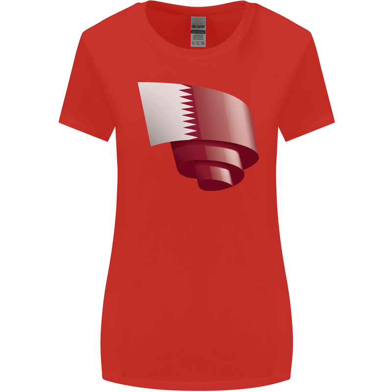 Curled Qatar Flag Qatari Day Football Womens Wider Cut T-Shirt Red