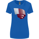 Curled Qatar Flag Qatari Day Football Womens Wider Cut T-Shirt Royal Blue