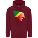 Curled Republic of the Congo Flag Day Football Childrens Kids Hoodie Maroon