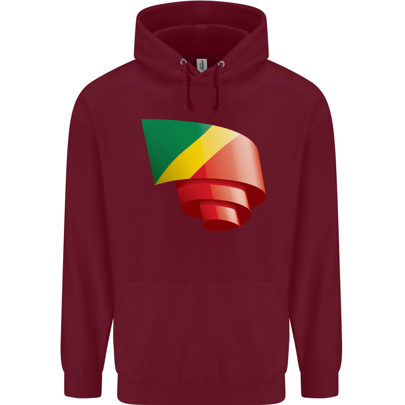 Curled Republic of the Congo Flag Day Football Childrens Kids Hoodie Maroon