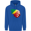 Curled Republic of the Congo Flag Day Football Childrens Kids Hoodie Royal Blue
