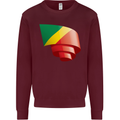 Curled Republic of the Congo Flag Day Football Kids Sweatshirt Jumper Maroon