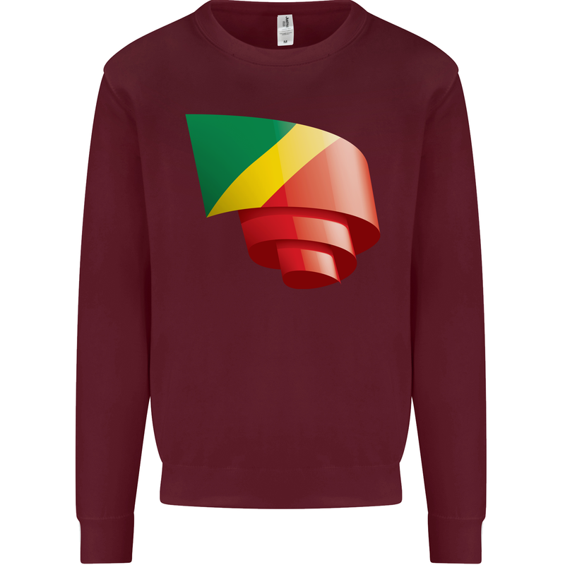 Curled Republic of the Congo Flag Day Football Kids Sweatshirt Jumper Maroon
