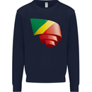 Curled Republic of the Congo Flag Day Football Kids Sweatshirt Jumper Navy Blue