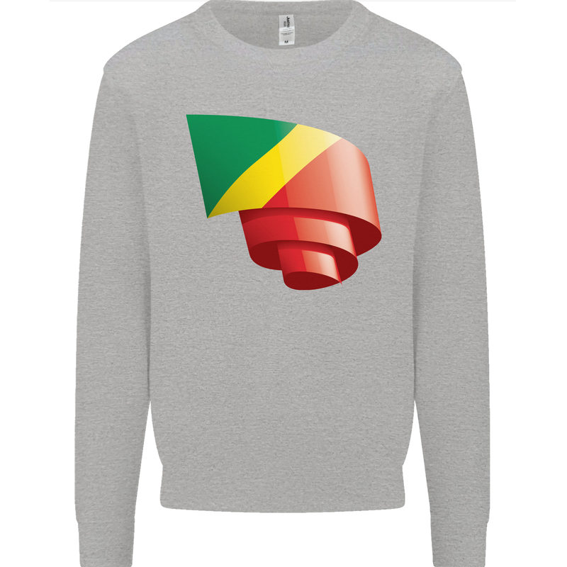 Curled Republic of the Congo Flag Day Football Kids Sweatshirt Jumper Sports Grey