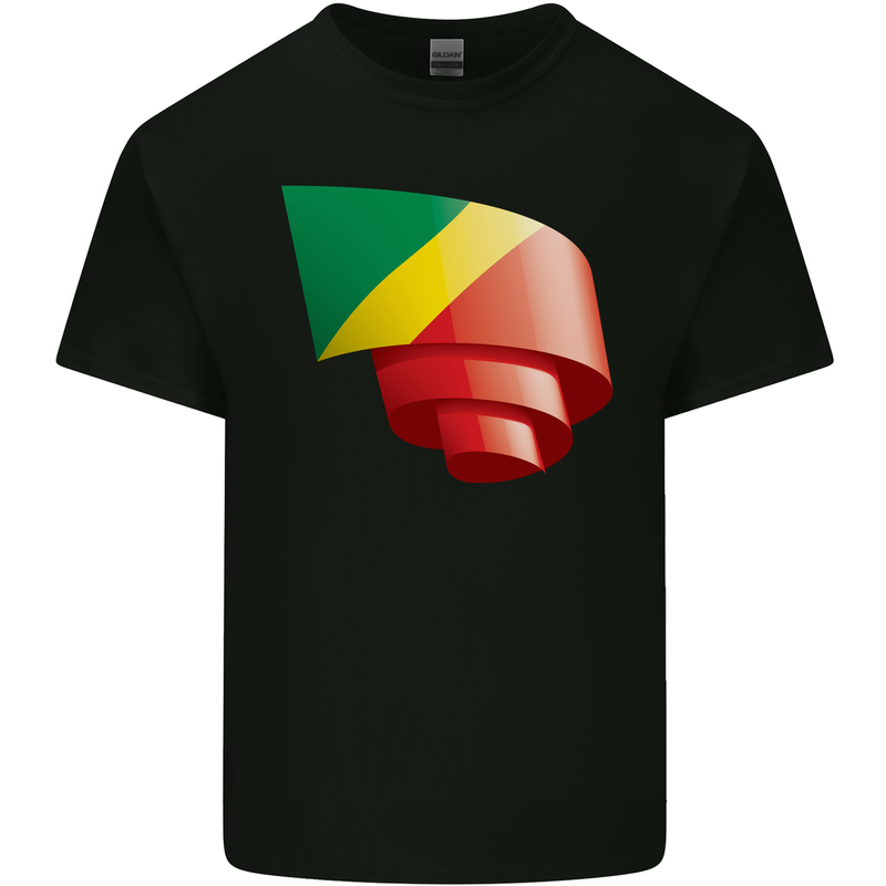 Curled Republic of the Congo Flag Day Football Kids T-Shirt Childrens Black