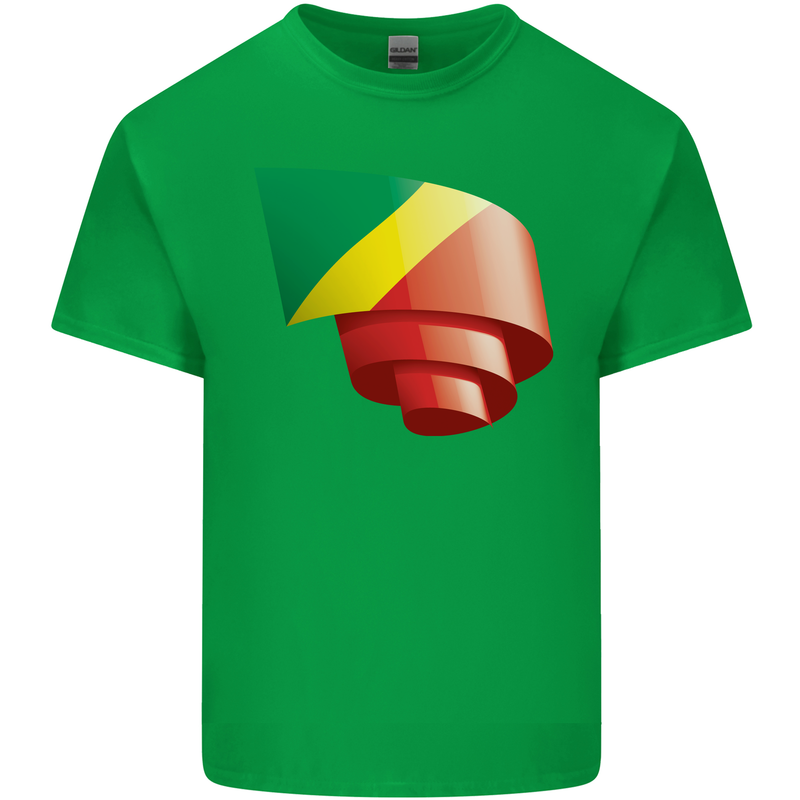 Curled Republic of the Congo Flag Day Football Kids T-Shirt Childrens Irish Green