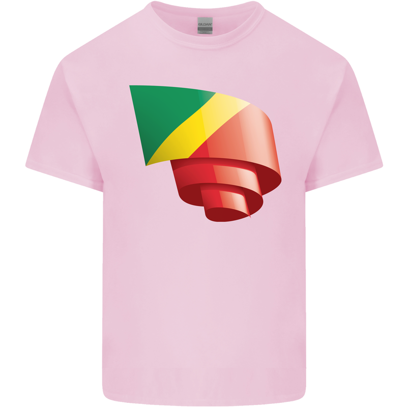 Curled Republic of the Congo Flag Day Football Kids T-Shirt Childrens Light Pink