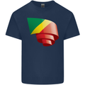 Curled Republic of the Congo Flag Day Football Kids T-Shirt Childrens Navy Blue