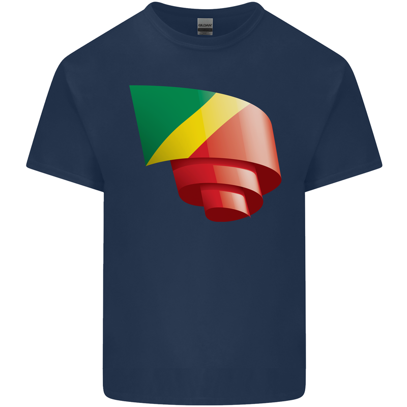 Curled Republic of the Congo Flag Day Football Kids T-Shirt Childrens Navy Blue