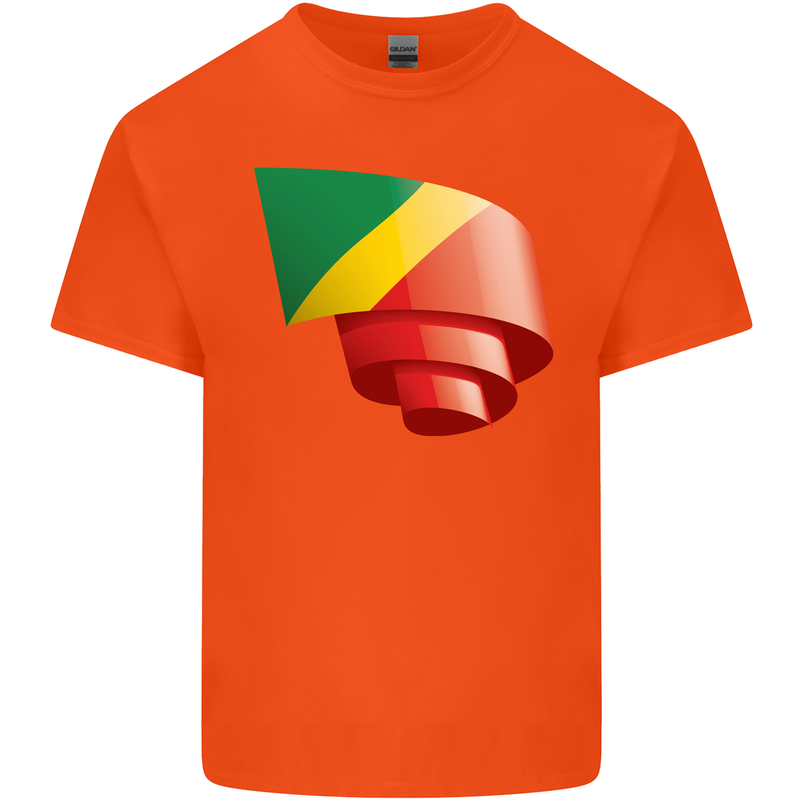 Curled Republic of the Congo Flag Day Football Kids T-Shirt Childrens Orange
