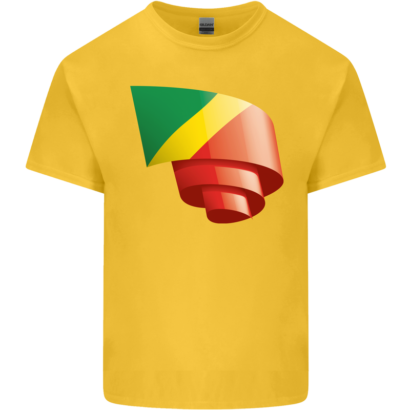 Curled Republic of the Congo Flag Day Football Kids T-Shirt Childrens Yellow