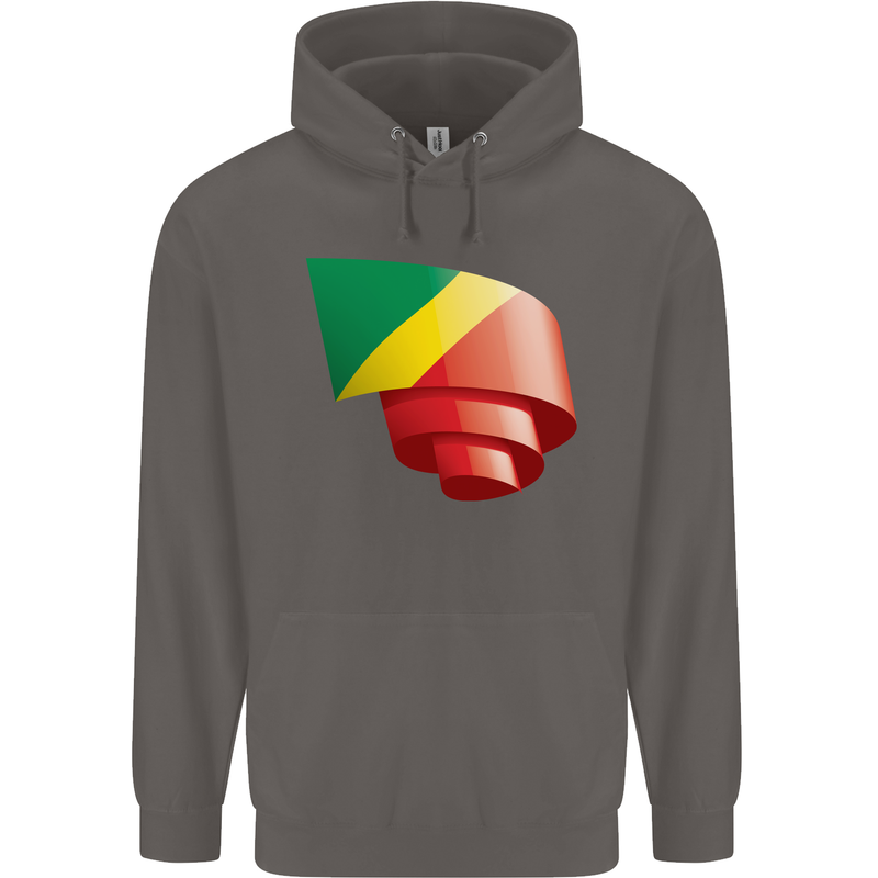Curled Republic of the Congo Flag Day Football Mens 80% Cotton Hoodie Charcoal