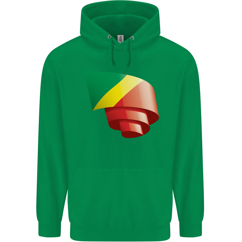 Curled Republic of the Congo Flag Day Football Mens 80% Cotton Hoodie Irish Green