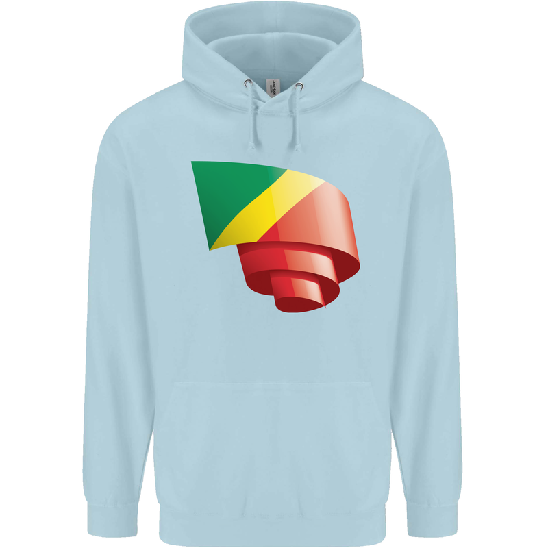 Curled Republic of the Congo Flag Day Football Mens 80% Cotton Hoodie Light Blue