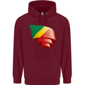 Curled Republic of the Congo Flag Day Football Mens 80% Cotton Hoodie Maroon