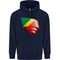Curled Republic of the Congo Flag Day Football Mens 80% Cotton Hoodie Navy Blue