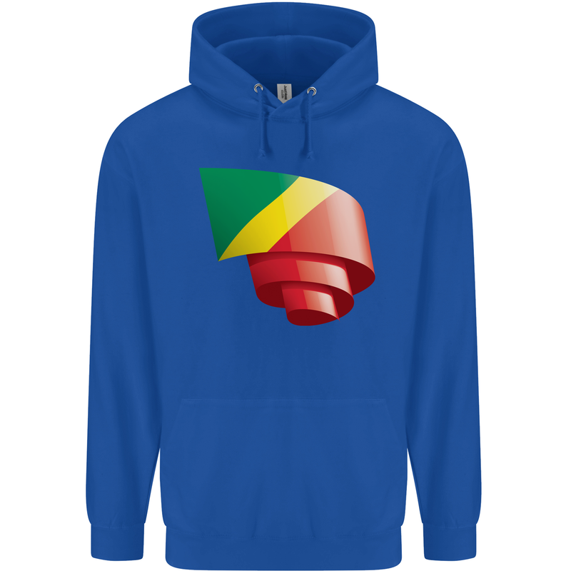 Curled Republic of the Congo Flag Day Football Mens 80% Cotton Hoodie Royal Blue