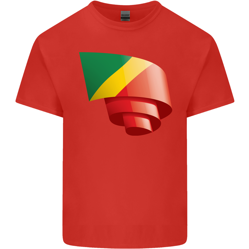 Curled Republic of the Congo Flag Day Football Mens Cotton T-Shirt Tee Top Red