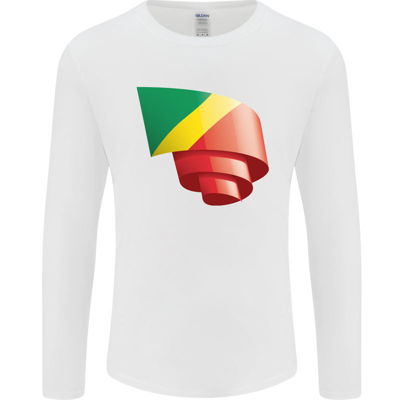 Curled Republic of the Congo Flag Day Football Mens Long Sleeve T-Shirt White