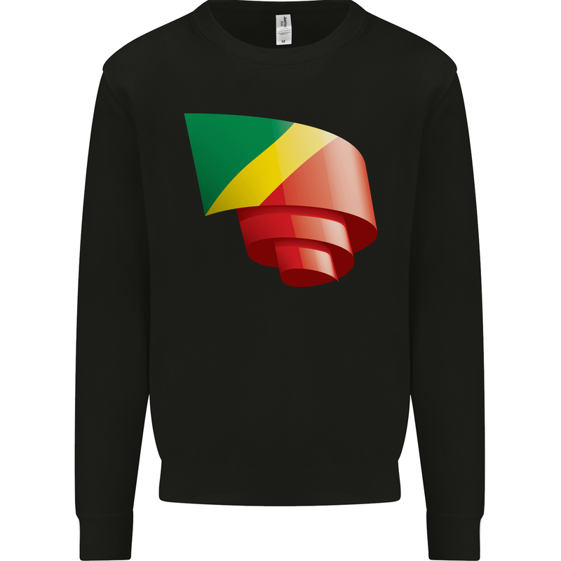 Curled Republic of the Congo Flag Day Football Mens Sweatshirt Jumper Black