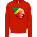 Curled Republic of the Congo Flag Day Football Mens Sweatshirt Jumper Bright Red