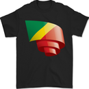 Curled Republic of the Congo Flag Day Football Mens T-Shirt 100% Cotton Black