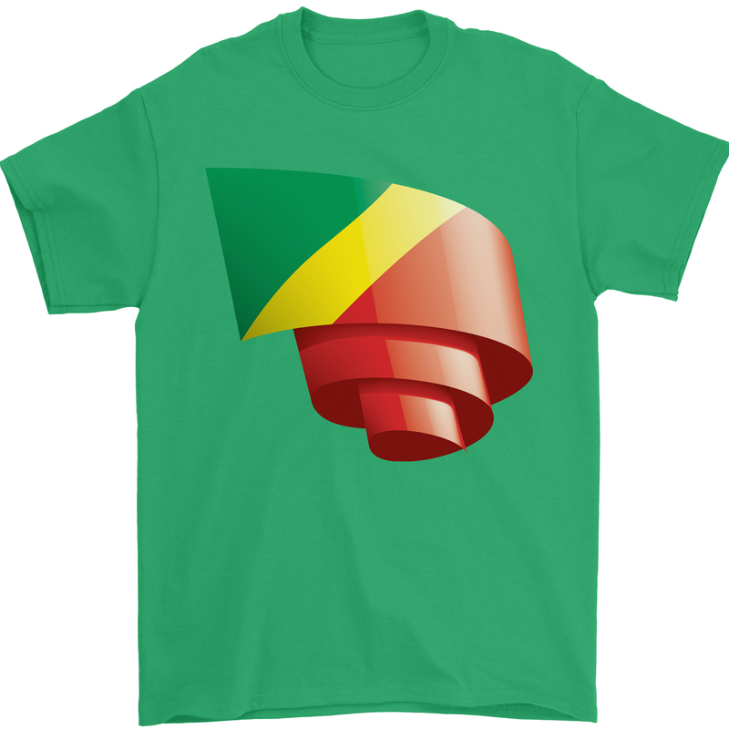 Curled Republic of the Congo Flag Day Football Mens T-Shirt 100% Cotton Irish Green