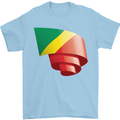 Curled Republic of the Congo Flag Day Football Mens T-Shirt 100% Cotton Light Blue