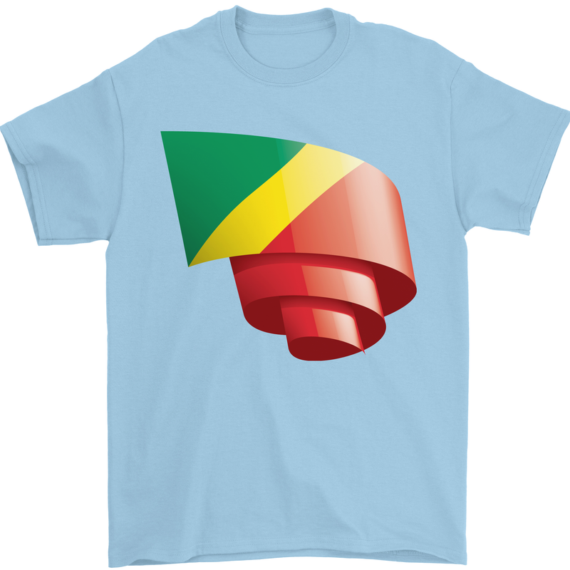 Curled Republic of the Congo Flag Day Football Mens T-Shirt 100% Cotton Light Blue