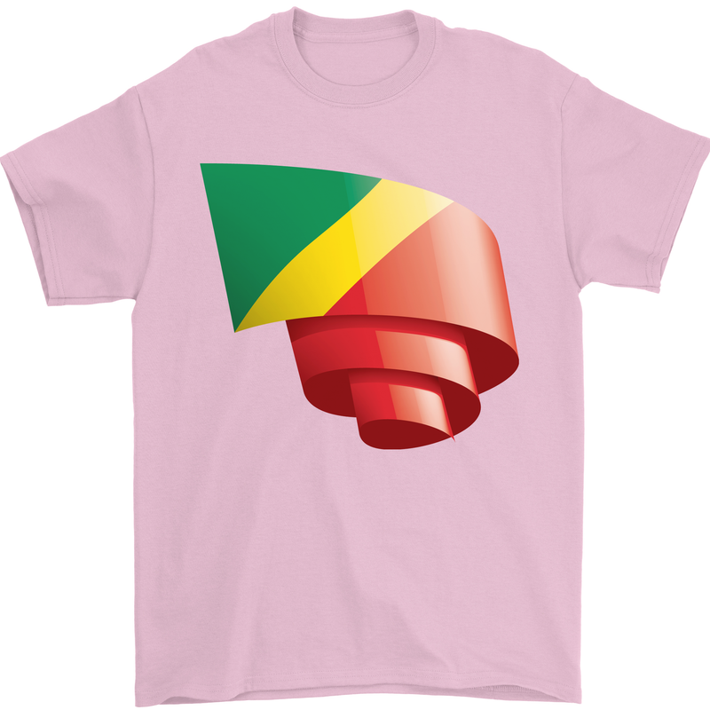 Curled Republic of the Congo Flag Day Football Mens T-Shirt 100% Cotton Light Pink
